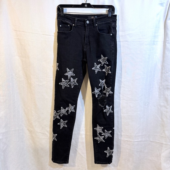 AMIRI Bandana Star Appliqued Distressed Skinny Jeans